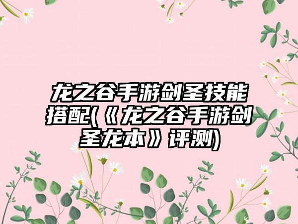 龙之谷手游剑圣技能搭配(《龙之谷手游剑圣龙本》评测)