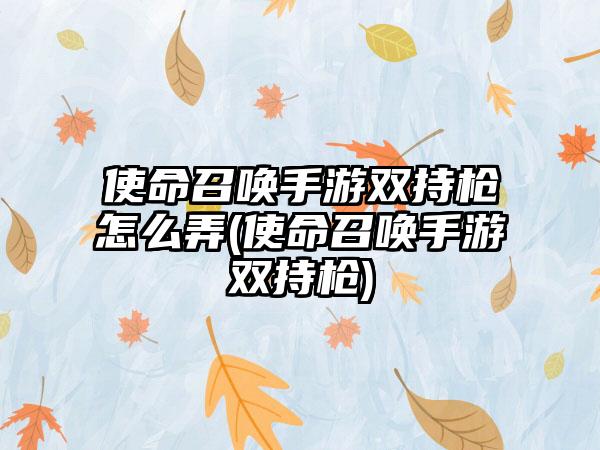 使命召唤手游双持枪怎么弄(使命召唤手游双持枪)