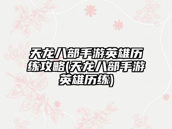 天龙八部手游英雄历练攻略(天龙八部手游英雄历练)