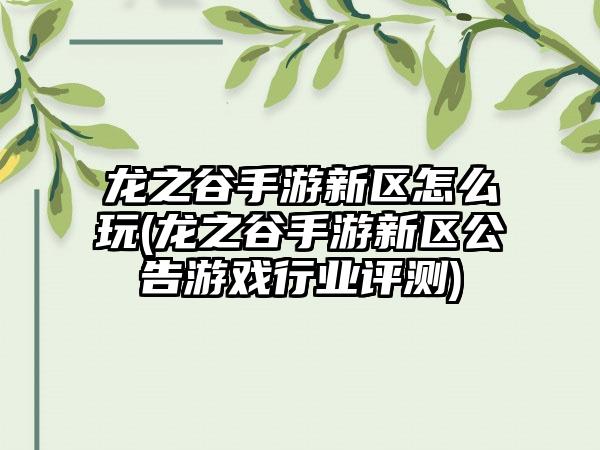 龙之谷手游新区怎么玩(龙之谷手游新区公告游戏行业评测)