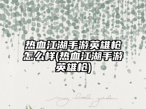 热血江湖手游英雄枪怎么样(热血江湖手游英雄枪)