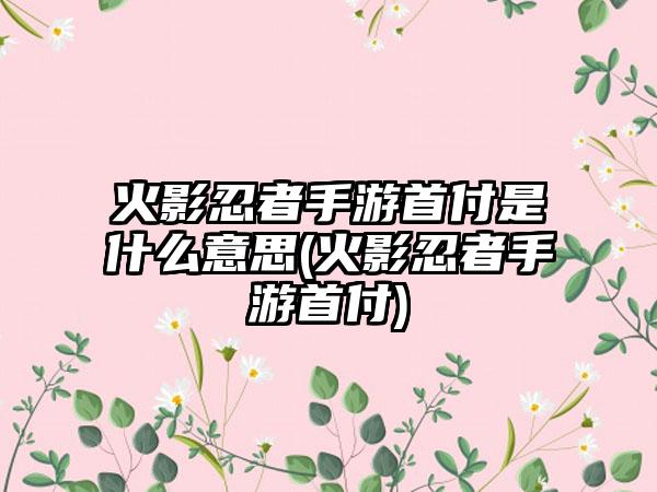 火影忍者手游首付是什么意思(火影忍者手游首付)