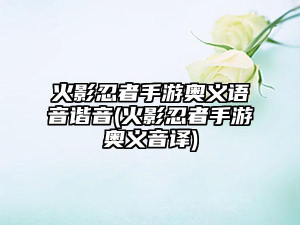 火影忍者手游奥义语音谐音(火影忍者手游奥义音译)