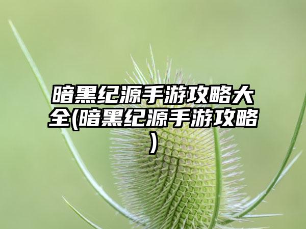暗黑纪源手游攻略大全(暗黑纪源手游攻略)