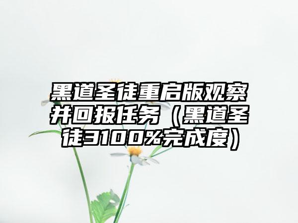 黑道圣徒重启版观察并回报任务（黑道圣徒3100%完成度）