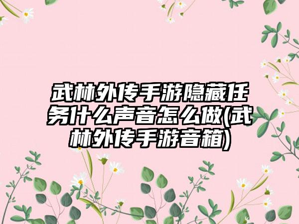 武林外传手游隐藏任务什么声音怎么做(武林外传手游音箱)