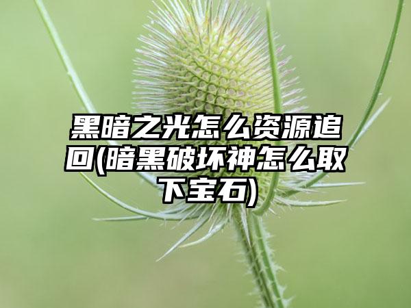 黑暗之光怎么资源追回(暗黑破坏神怎么取下宝石)