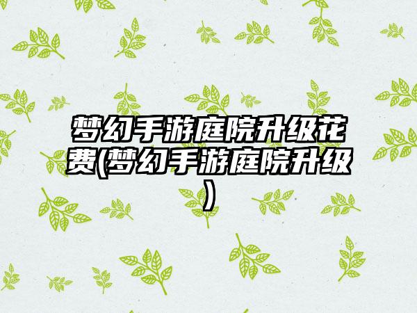 梦幻手游庭院升级花费(梦幻手游庭院升级)