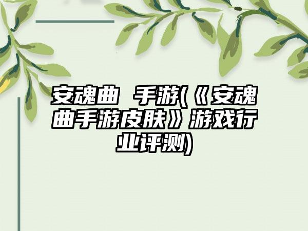 安魂曲 手游(《安魂曲手游皮肤》游戏行业评测)
