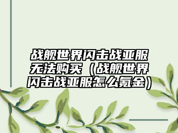 战舰世界闪击战亚服无法购买（战舰世界闪击战亚服怎么氪金）