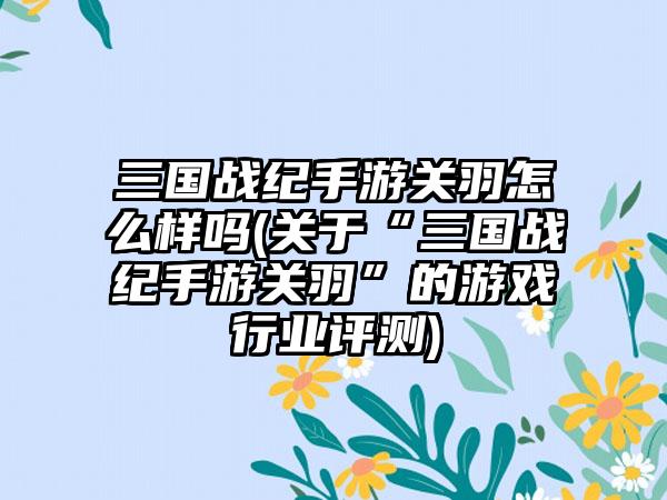 三国战纪手游关羽怎么样吗(关于“三国战纪手游关羽”的游戏行业评测)