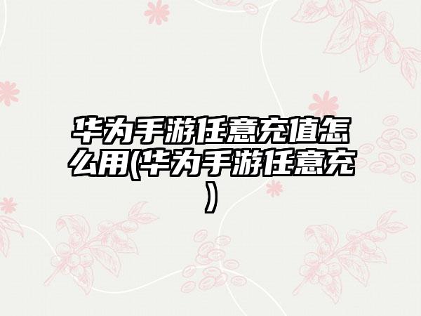华为手游任意充值怎么用(华为手游任意充)
