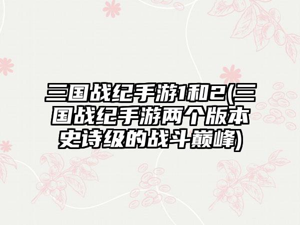 三国战纪手游1和2(三国战纪手游两个版本史诗级的战斗巅峰)