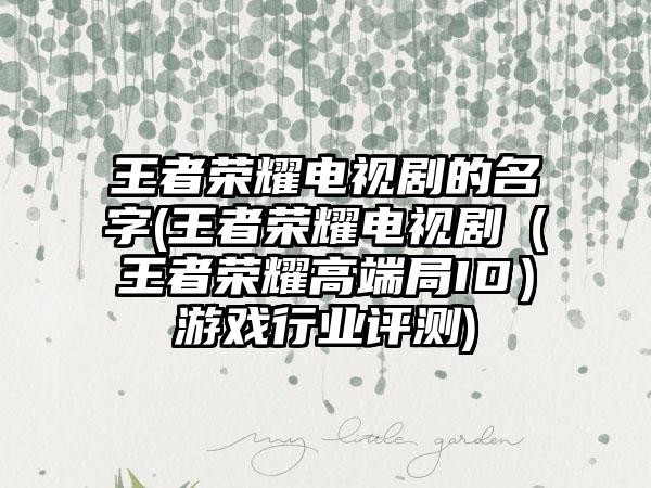王者荣耀电视剧的名字(王者荣耀电视剧（王者荣耀高端局ID）游戏行业评测)