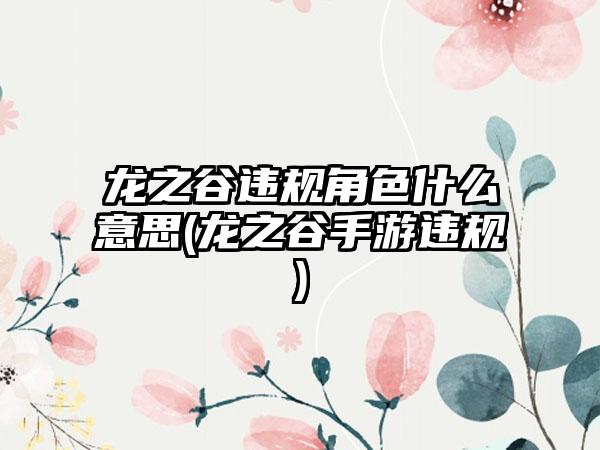 龙之谷违规角色什么意思(龙之谷手游违规)