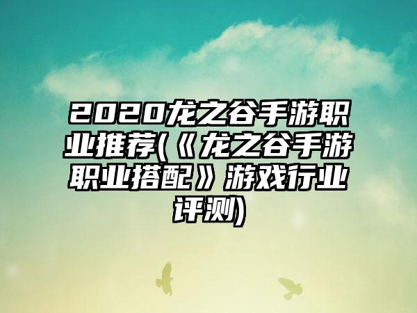 2020龙之谷手游职业推荐(《龙之谷手游职业搭配》游戏行业评测)