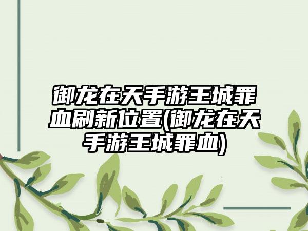 御龙在天手游王城罪血刷新位置(御龙在天手游王城罪血)