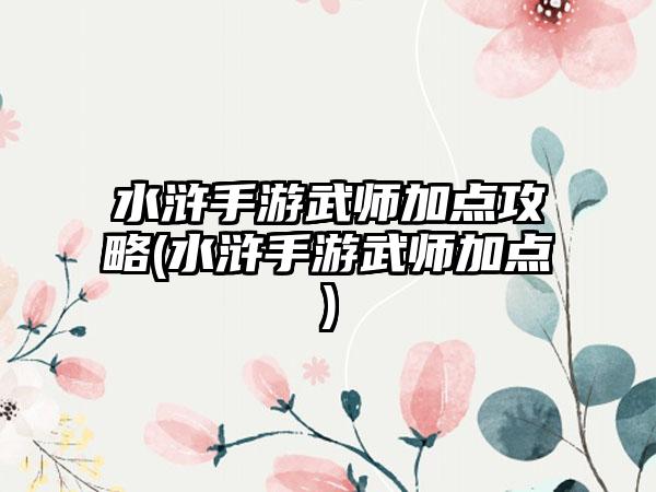 水浒手游武师加点攻略(水浒手游武师加点)
