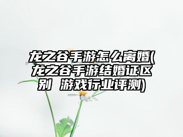 龙之谷手游怎么离婚(龙之谷手游结婚证区别 游戏行业评测)