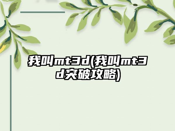 我叫mt3d(我叫mt3d突破攻略)