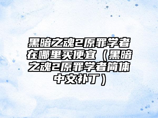 黑暗之魂2原罪学者在哪里买便宜（黑暗之魂2原罪学者简体中文补丁）