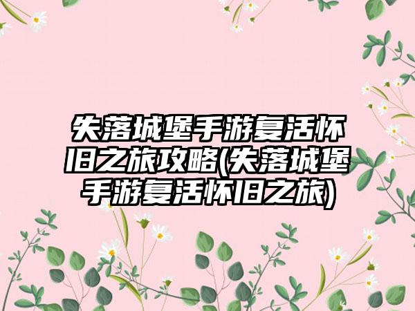 失落城堡手游复活怀旧之旅攻略(失落城堡手游复活怀旧之旅)