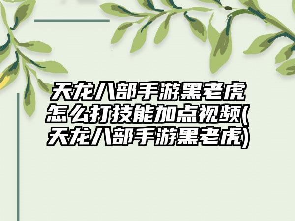 天龙八部手游黑老虎怎么打技能加点视频(天龙八部手游黑老虎)