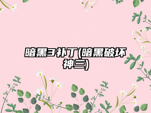 暗黑3补丁(暗黑破坏神三)