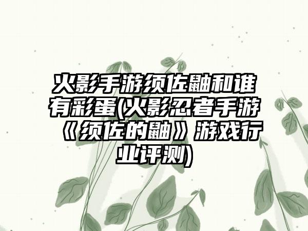 火影手游须佐鼬和谁有彩蛋(火影忍者手游《须佐的鼬》游戏行业评测)