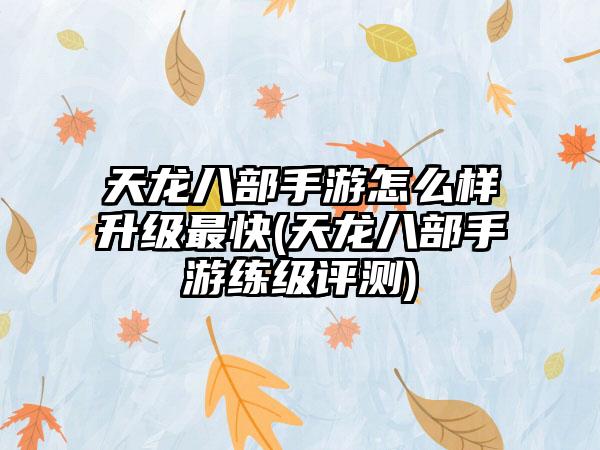 天龙八部手游怎么样升级最快(天龙八部手游练级评测)
