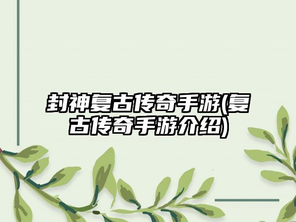 封神复古传奇手游(复古传奇手游介绍)