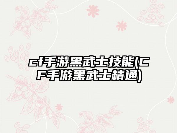 cf手游黑武士技能(CF手游黑武士精通)