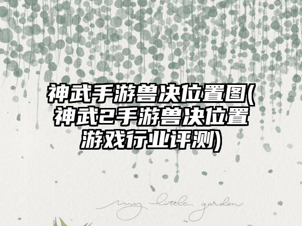 神武手游兽决位置图(神武2手游兽决位置游戏行业评测)