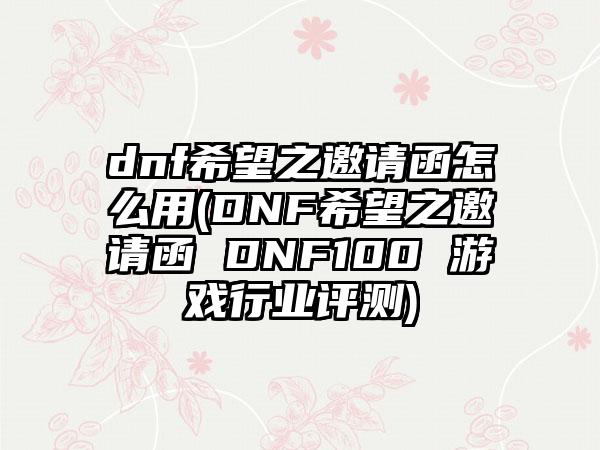 dnf希望之邀请函怎么用(DNF希望之邀请函 DNF100 游戏行业评测)