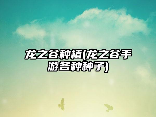 龙之谷种植(龙之谷手游各种种子)