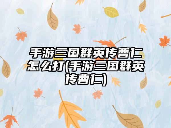 手游三国群英传曹仁怎么打(手游三国群英传曹仁)