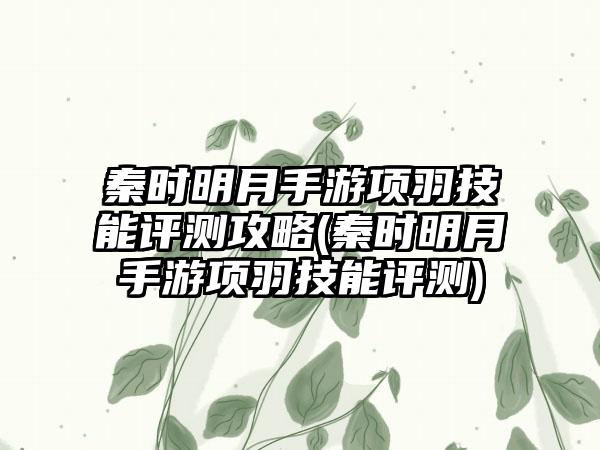 秦时明月手游项羽技能评测攻略(秦时明月手游项羽技能评测)