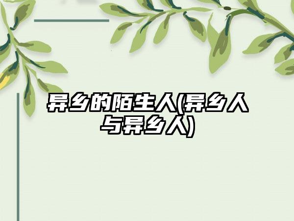 异乡的陌生人(异乡人与异乡人)