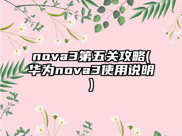 nova3第五关攻略(华为nova3使用说明)