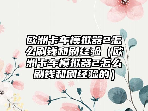 欧洲卡车模拟器2怎么刷钱和刷经验（欧洲卡车模拟器2怎么刷钱和刷经验的）