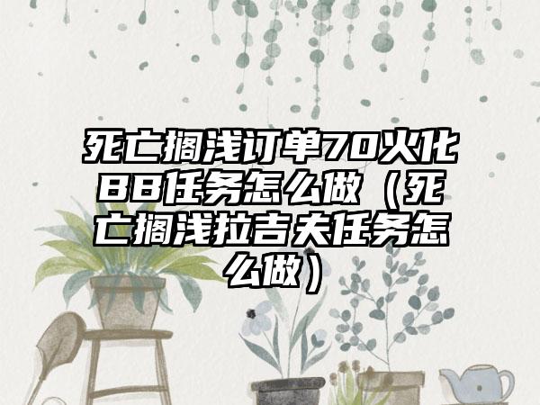 死亡搁浅订单70火化BB任务怎么做（死亡搁浅拉吉夫任务怎么做）