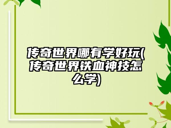 传奇世界哪有学好玩(传奇世界铁血神技怎么学)