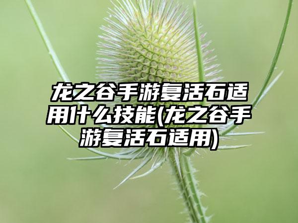 龙之谷手游复活石适用什么技能(龙之谷手游复活石适用)