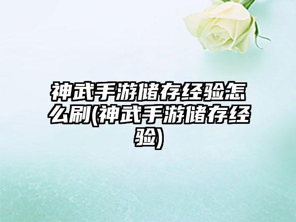 神武手游储存经验怎么刷(神武手游储存经验)