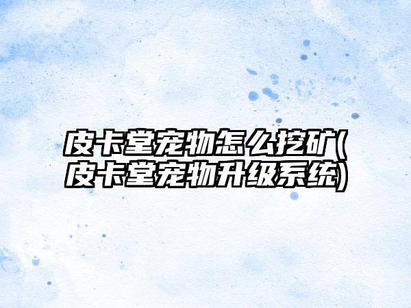 皮卡堂宠物怎么挖矿(皮卡堂宠物升级系统)