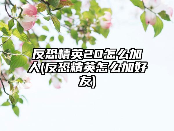 反恐精英20怎么加人(反恐精英怎么加好友)
