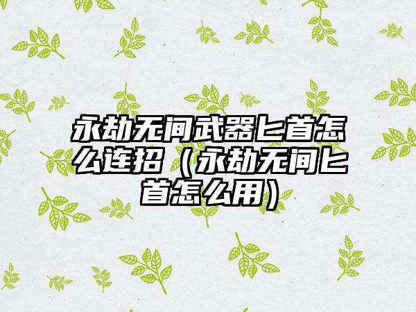 永劫无间武器匕首怎么连招（永劫无间匕首怎么用）