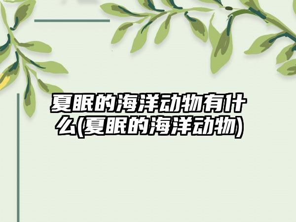 夏眠的海洋动物有什么(夏眠的海洋动物)