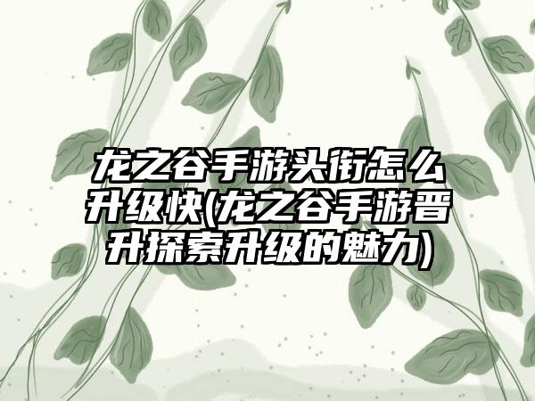 龙之谷手游头衔怎么升级快(龙之谷手游晋升探索升级的魅力)