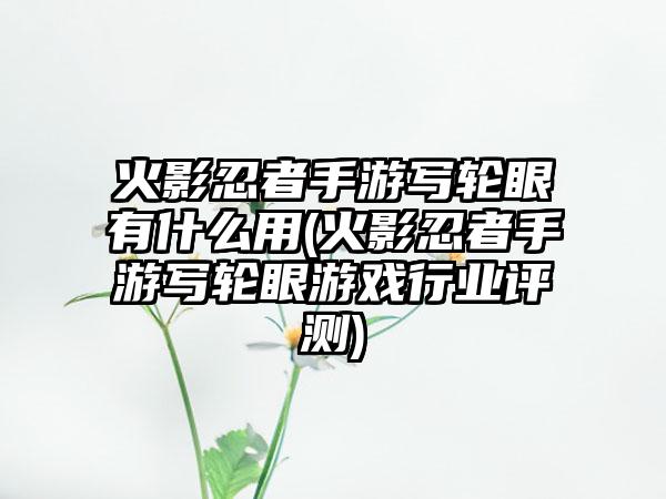 火影忍者手游写轮眼有什么用(火影忍者手游写轮眼游戏行业评测)